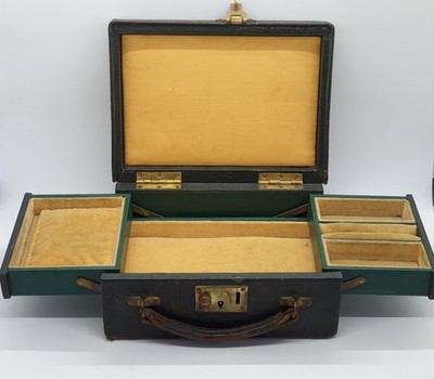 Vintage Leder Schmuckkästchen Reisebox innen montiert