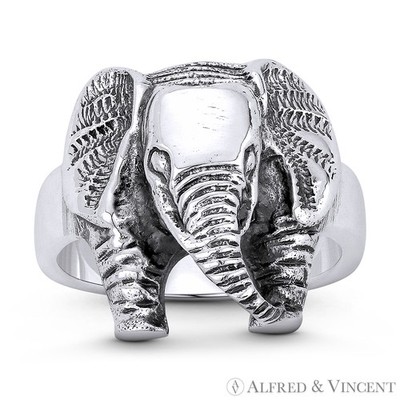 Aufladender Elefant Geist Tier rechte Hand Statement Ring in 925 Sterling Silber