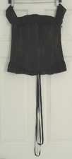 NWT Black Satin ADORE ME Boned Corset Bustier Eve Top Ruffles Lacing Side Zip M
