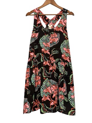 Levi's Dress Womens XL Chrissie Black Neon Tropical Floral Dress