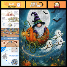 Halloween Gnome Pumpkin Carriage 1000-Piece Wooden Jigsaw Puzzle for Adults - Sp
