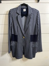 Cabi Checkup Blazer Spring Navy Blue Women  s Size Medium Stretch Plaid