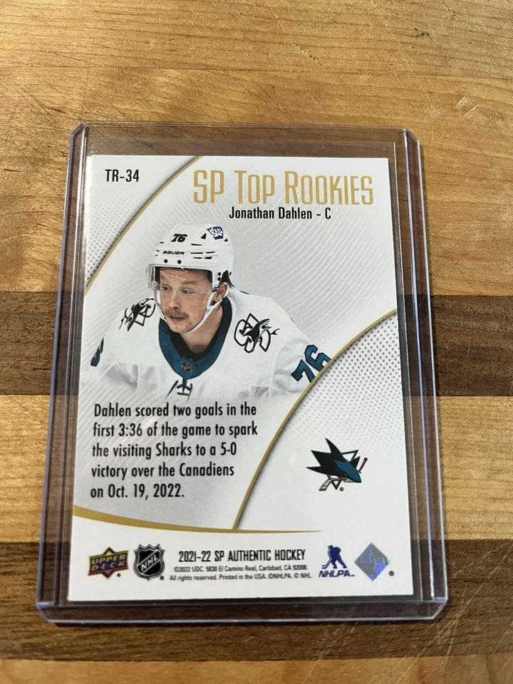 2021-22 SP Authentic Top Rookies #TR-34 Jonathan Dahlen - San Jose Sharks - Image 2 of 2