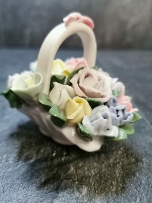 Vintage Porzellan Keramik Blumenstrauß Blumenkorb