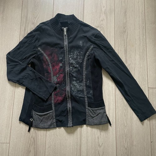 Orly Mock Neck Full Zip Sweater Jacket Women Large Black Printed - Picture 2 of 8