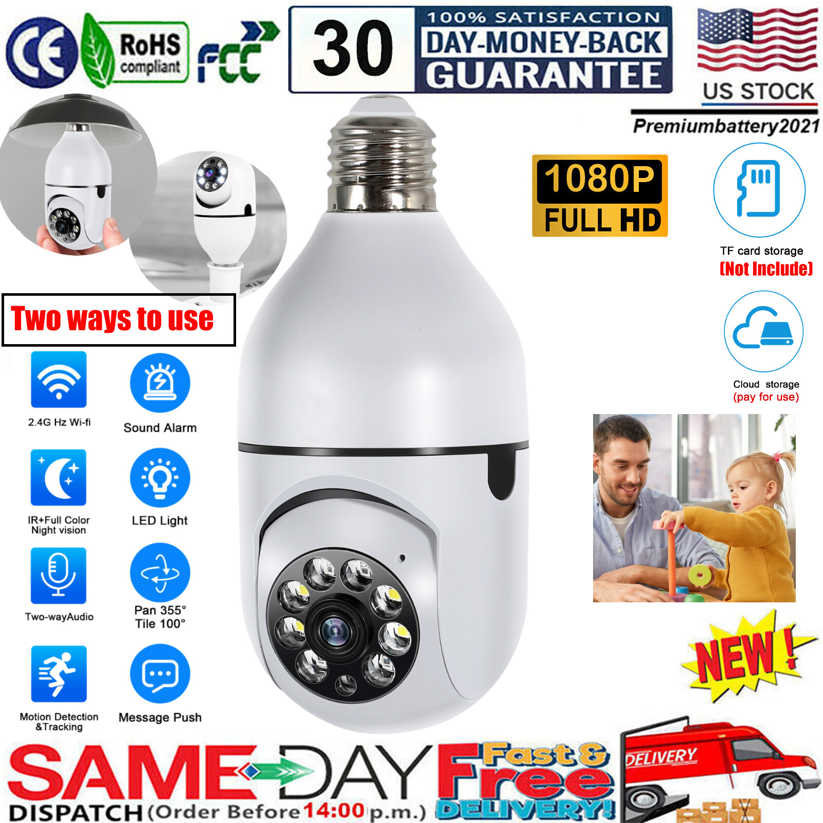 Indoor Home 2.4g Wifi Night Vision Cam 1080p Hd
