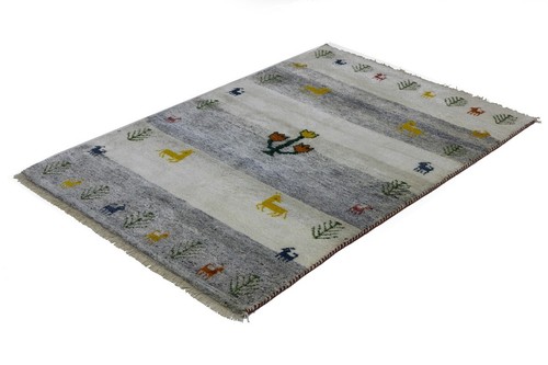 Cream & Gray Pictorial Tribal Indo-Gabbeh Rug Plush Wool Oriental Carpet 4X6 ft - Picture 3 of 18