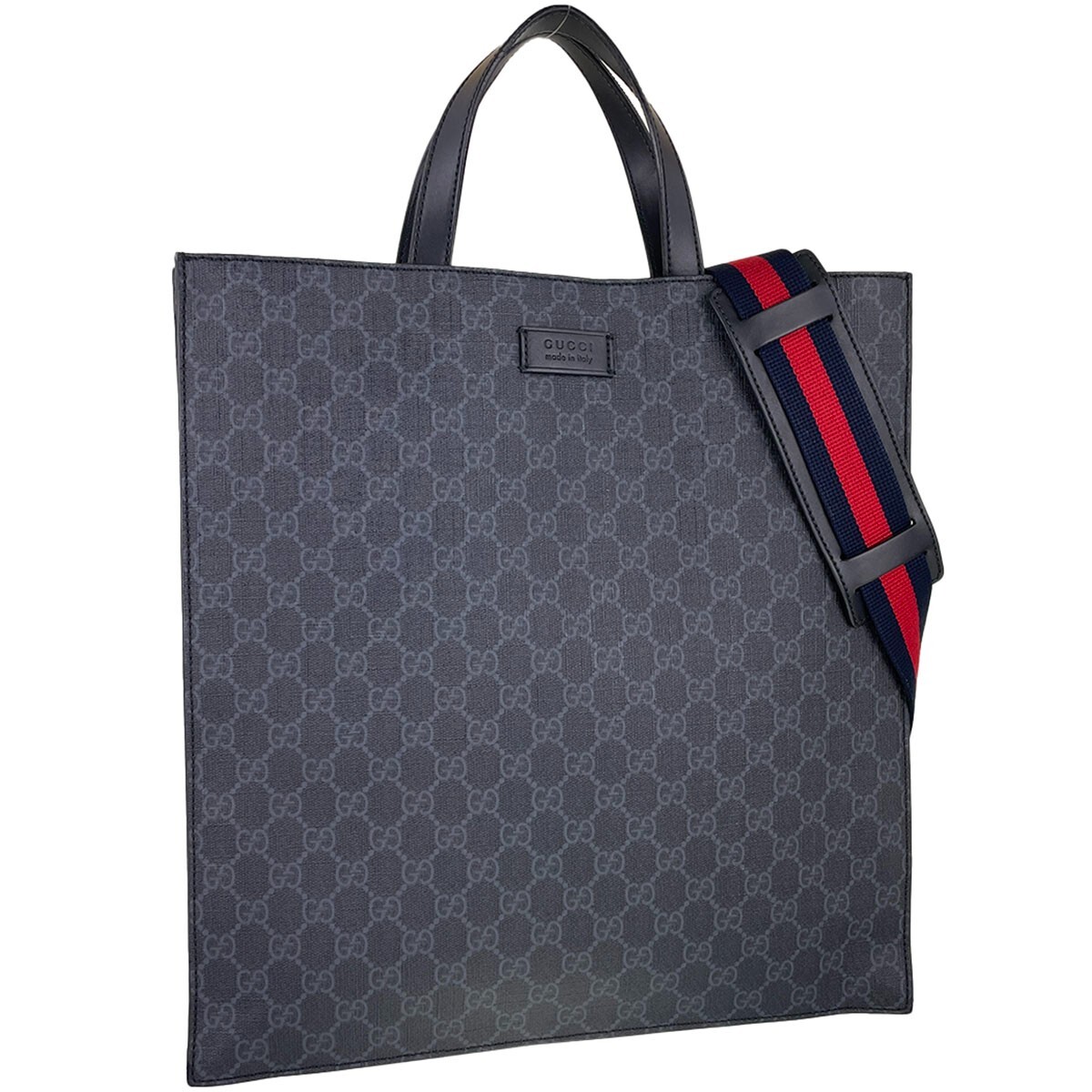 GUCCI GG supreme 2way PVC Leather Canvas Fabric Black Gray Tote 