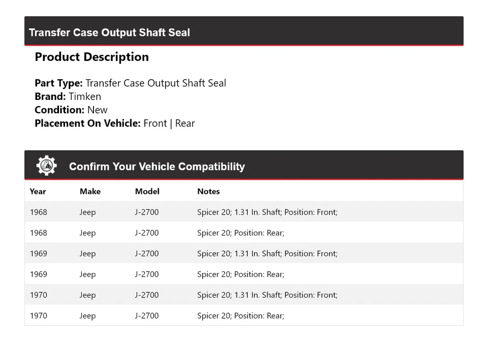 For 1968-1970 Jeep J-2700 Transfer Case Output Shaft Seal Timken 1969 - Image 2 of 4