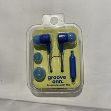 New Groove Onn Blue Earphones earbuds headphones with Microphone w/ 3 tips