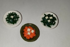 Dollhouse Set Of 3 Vegetable Dishes Beans Peas Carrots