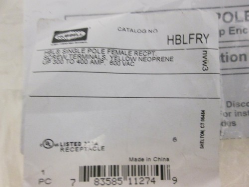 Hubbell, HBLFRY, Single Pole Female Receptacle, Yellow, New, Lot of 2 - Picture 2 of 4