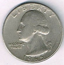 États-Unis. ¼ dollar Washington Quarter. 1965. 