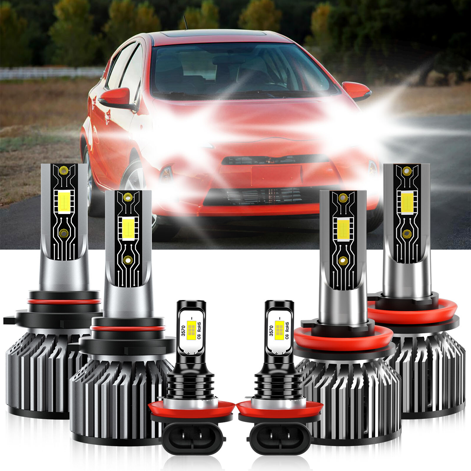 For Toyota Prius 2010-2015 6x LED Headlight High Low Beam Fog Light Bulbs kit
