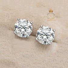 Moissanite Stud Earrings 2 Carat Round Cut Solid 14K White Gold Gift For Women