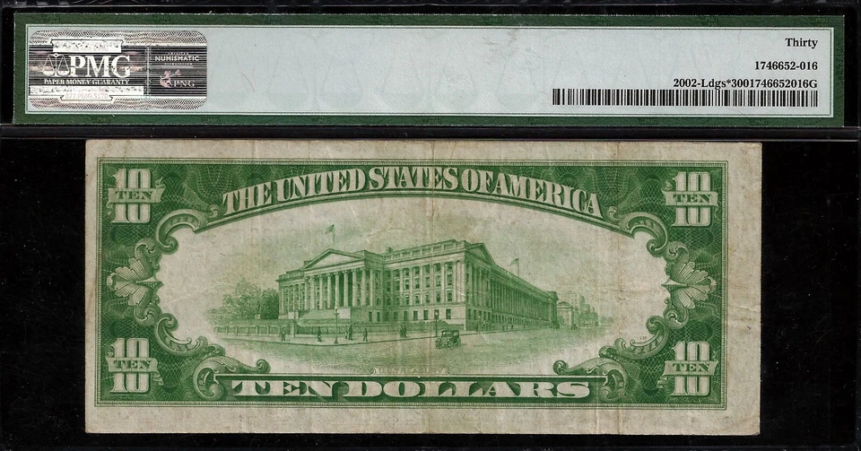 1928B $10 Federal Reserve Note PMG 30 rare 7 known San Francisco star Fr 2002-L* - Image 4 of 4