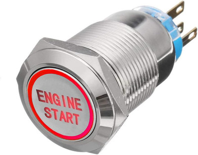 12V Car Vehicle Red LED Light Headlight Push Button Metal Toggle Switch 19Mm Eng