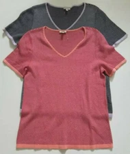 Talbots Striped Contrast Trim Short Sleeve Sweater Top Multiple Colors/Sizes