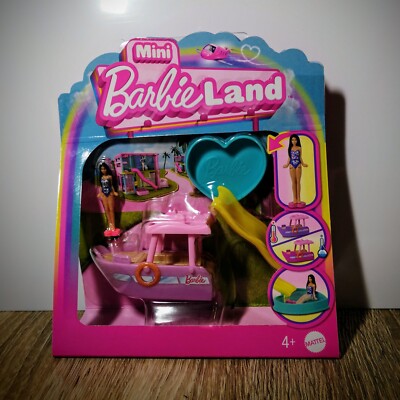 Barbie Mini BarbieLand Fahrzeug Set, 1,5 Zoll Barbie Puppe, Boot & Zubehör