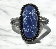 Blue Howlite Cuff Bracelet, Bohemian Chunky Stone Cuff Bracelet