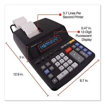 Black 12 Digit Calculator with Fast Tape Printing Clock Calendar Functions - Image 4 of 4