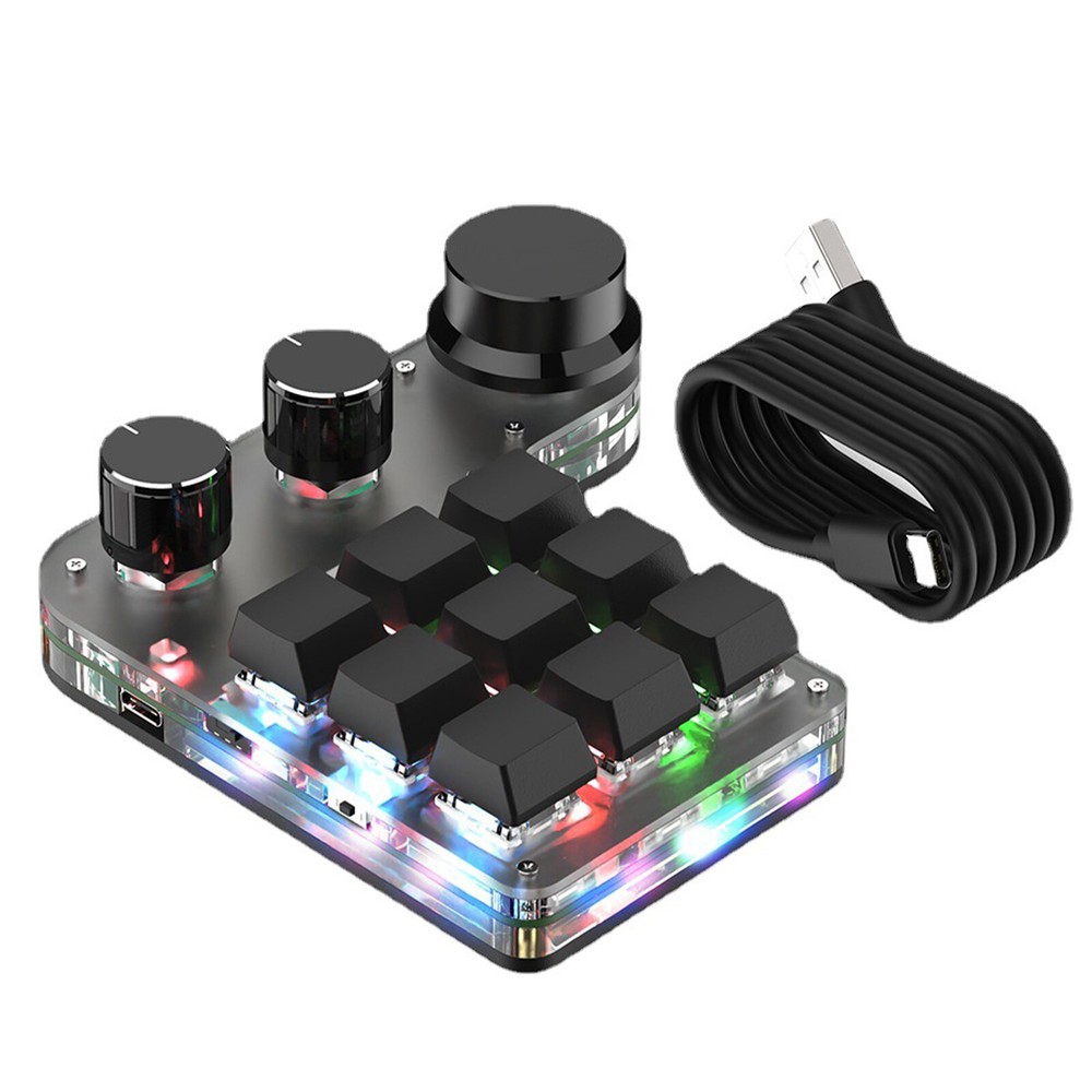 Compact 9-Key Mechanical Keyboard with 3 Knobs and Multifunctional Features for Enhanced Productivity and Control