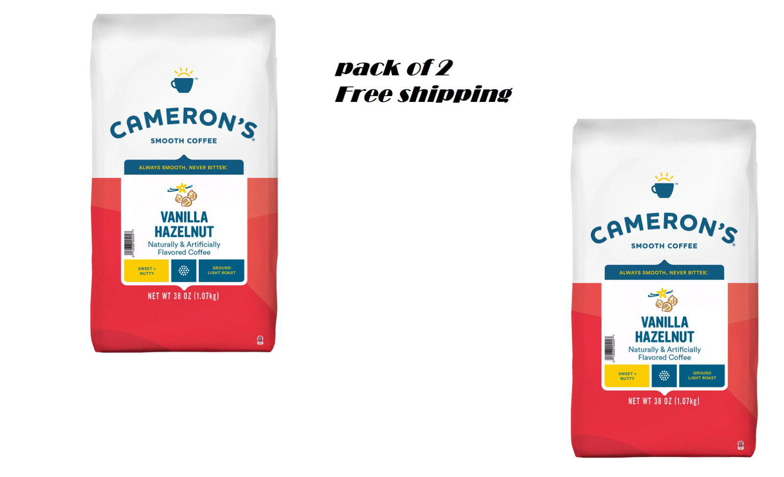 2 PACK Cameron's Specialty Ground Coffee, Vanilla Hazelnut 38 oz FREE SHIPPING eBay