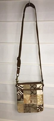Coach Brown Gold Leather Trimmed Patchwork Shoulder Bag Padded Adj Strap EC! - Image 1 of 4