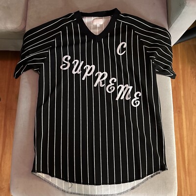 Supreme Black AD Pinstripe Baseball Jersey Mens Size Medium | eBay