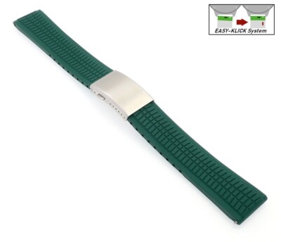 XL-Extralang Premium FKM-Kautschuk Uhrenarmband Modell Riga-S grün 22 mm