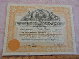 RARE 1910 New Utrecht Amusement Company Stock Certificate Brooklyn New York City