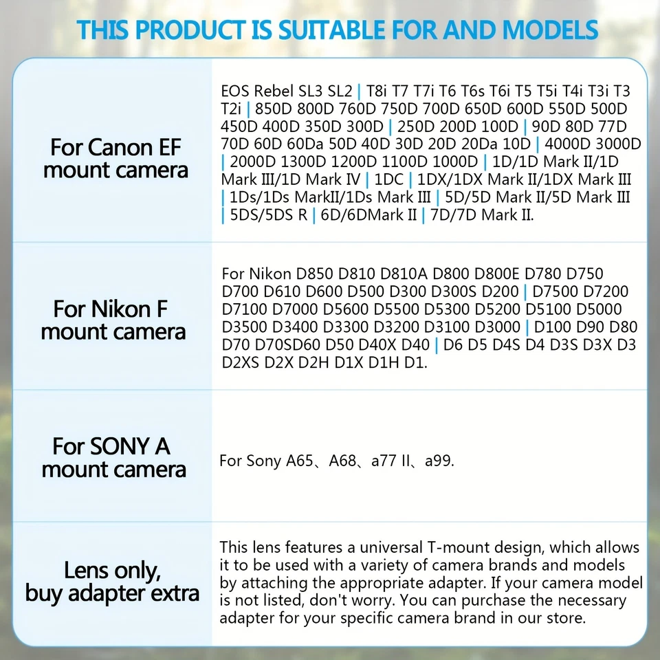 Professional 420-800mm F/8.3-16 Telephoto Lens for Canon Nikon DSLR Cameras - Image 3 of 4