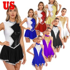 US Womens Glitter Sequins Cheerleading Uniform Cheer Leader Outfits Dance Dress