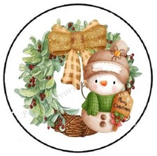 30 SNOWMAN WREATH CHRISTMAS ENVELOPE SEALS LABELS PARTY FAVORS STICKERS 1.5"