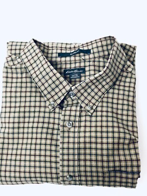 Eddie Bauer Men's Button Up Shirt Long Sleeve XLT Tall Relaxed Fit Check Brown