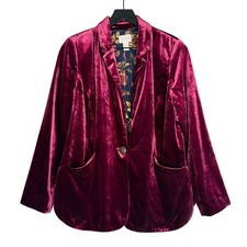 Chico's Velvet Blazer Jacket Burgundy Red Floral Lined - 1 8-10 US