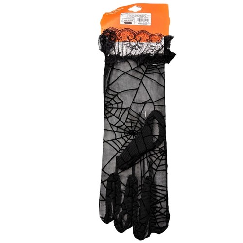 Halloween Negro Telaraña Encaje Ribete Malla Guantes Cortos Disfraz Accesorio NUEVO - Imagen 3 de 5