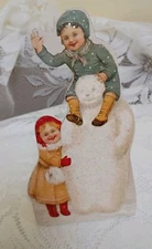 Bethany Lowe Christmas Dummy Board Stand Girl And Boy With Snowman 
