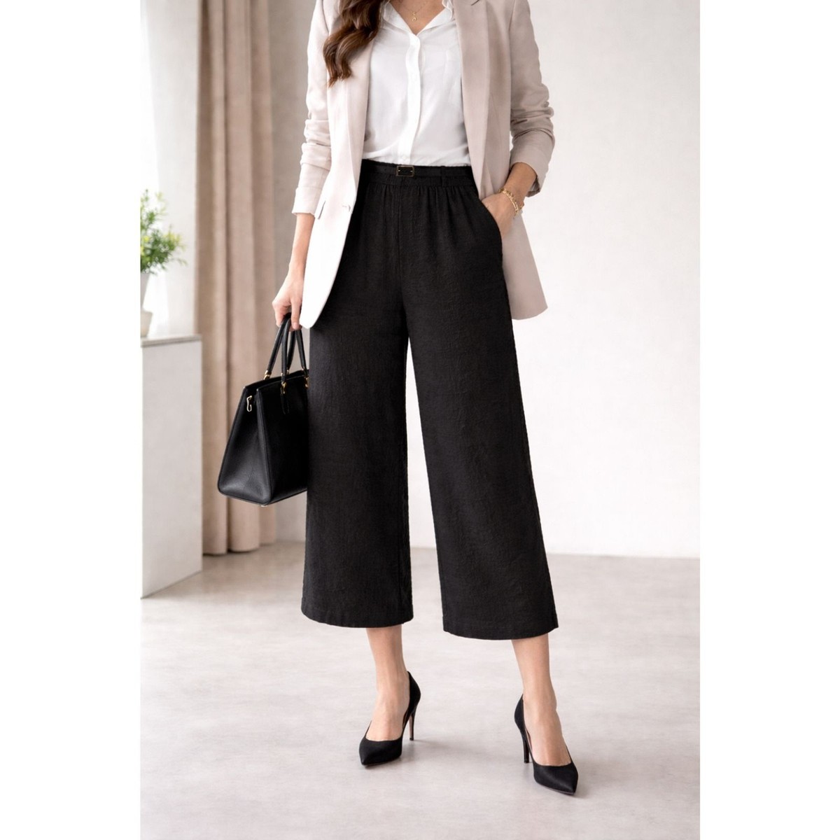 green emerald velvet dress Timeless Solid Black Pants - Office Outfits main image 0