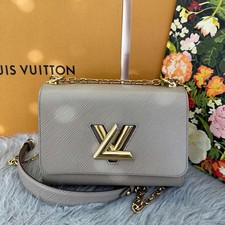 Louis Vuitton Twist MM Grey Epi Leather Flap Crossbody Bag Gold Twist Lock Dual
