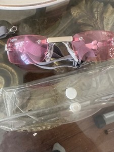 Small Dog Sunglasses. Very cute. Pink. Gray Strap 4 1/2" across lens area