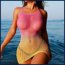 1PC Women Sexy Fishnet Beach Cover Up Hollow Out Bodycon Dress See Through