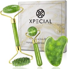 3 pcs Jade Roller and Gua Sha Set - Guasha Tool for Face - Skin Care Gift Set