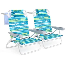 2 Pack Folding Beach Chair Lightweight Lay Flat Lounge Chair w/ Head Pillow