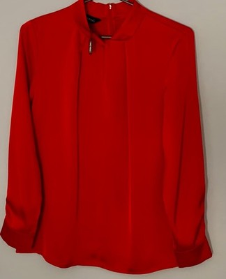 MING WANG Satin Crepe de Chine Blouse NWOT Size XS Red Front Twist Neckline