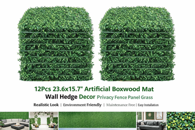 #ad #ad 12Pcs 23.6x15.7Artificial Boxwood Mat Wall Hedge Decor Privacy Fence Panel Grass $86.99