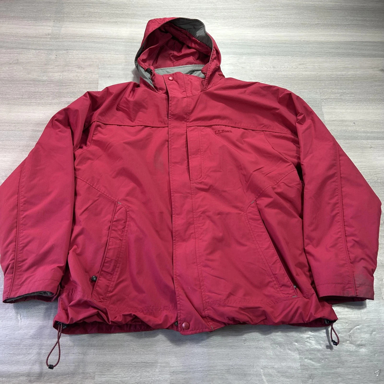 L.L. Bean Jacket Mens Large Red Hooded 3-in-1 Nylon Fleece Lined Winter Outdoor