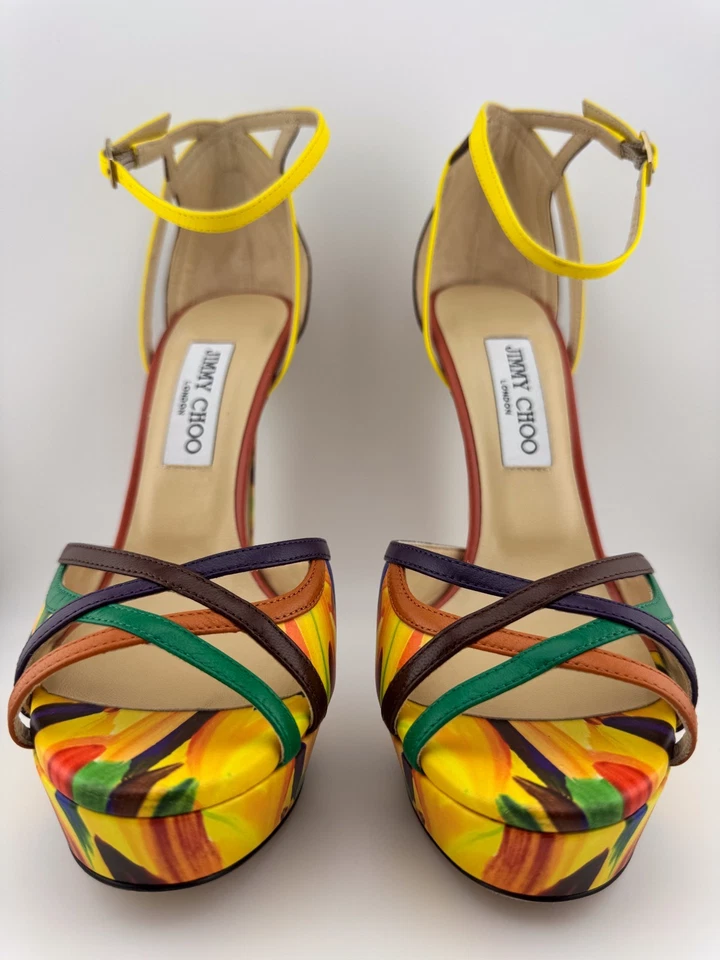 READ Jimmy Choo Laurita Leather Yellow Floral Sandals Pumps Heels IT 40 US 9.5 - Image 3 of 4