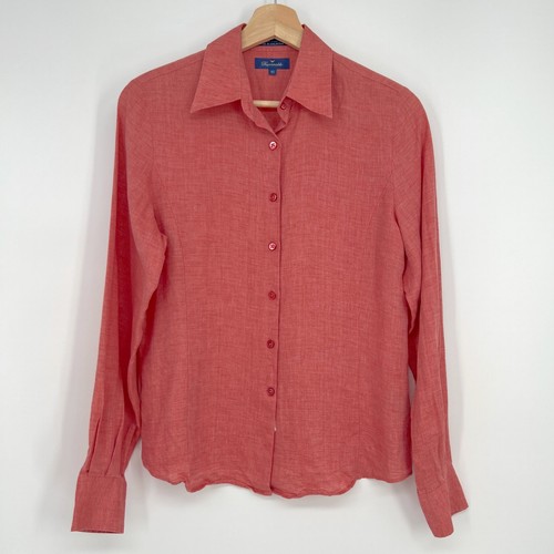 Façonnable, Vintage Faconnable 100% Linen Button Blouse Top Womens XS Coral Pink Long Sleeve
