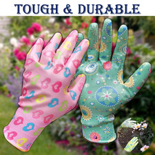 Ladies Floral Nitrile Gardening Gloves Heavy Duty Safety Work Grip Strong S/M/L